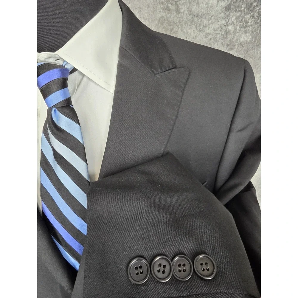 Berragamo Blazer Jacket‎ Mens 42R Black Sports Coat 2 Buttons Super 110's Wool